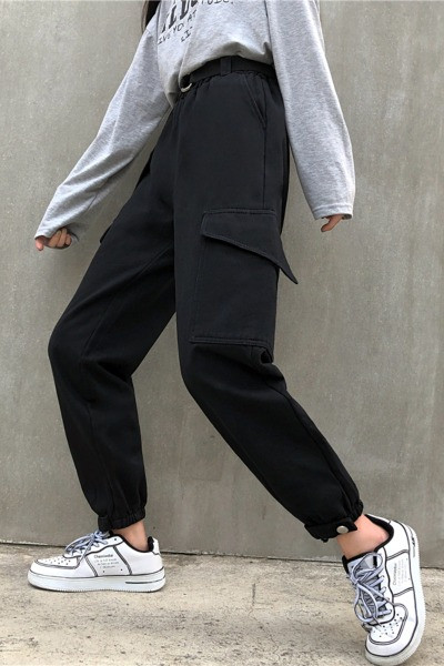 Alkalmi női nadrág széles modell magas derékkal, övvel és zsebekkel