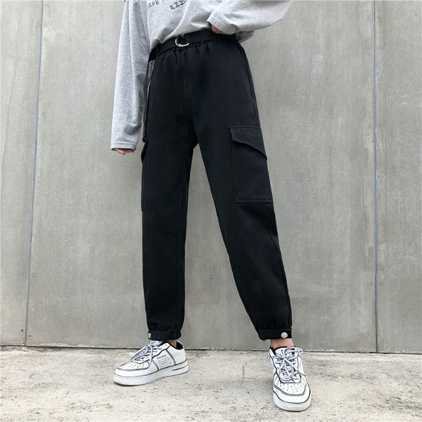 Alkalmi női nadrág széles modell magas derékkal, övvel és zsebekkel