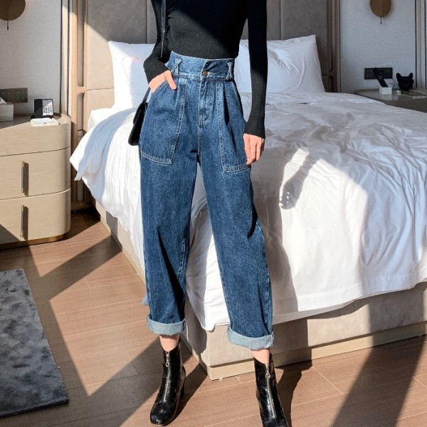 Model nou de blugi dama lati cu talie inalta si buzunare