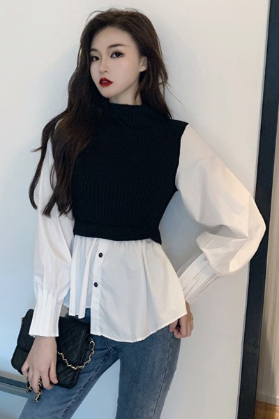 Retró női ing kötött mellénnyel