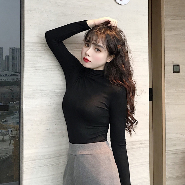 Női alkalmi blúz magas gallérral és hosszú ujjal