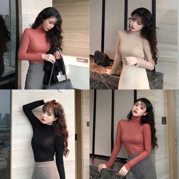 Női alkalmi blúz magas gallérral és hosszú ujjal