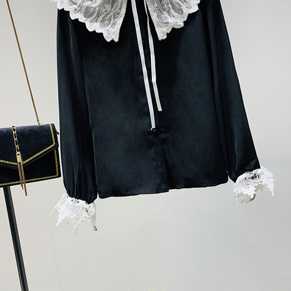 Moderna ženska košulja s čipkom, kravatama i lotos rukavima