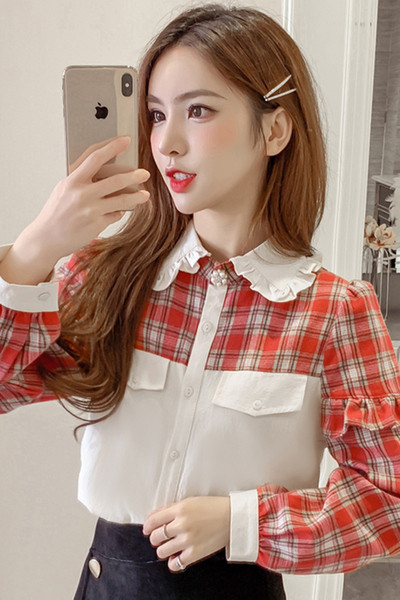 Retro stila sieviešu krekls ar klasisku apkakli un garām piedurknēm