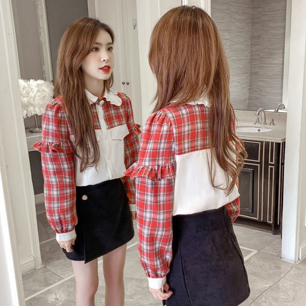 Retro stila sieviešu krekls ar klasisku apkakli un garām piedurknēm