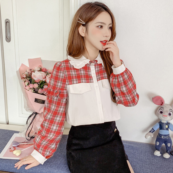 Retro stila sieviešu krekls ar klasisku apkakli un garām piedurknēm