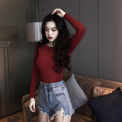 Sieviešu ikdienas blūze ar garām piedurknēm un ovālu kakla izgriezumu - tīrs modelis