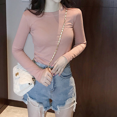 Sieviešu ikdienas blūze ar garām piedurknēm un ovālu kakla izgriezumu - tīrs modelis