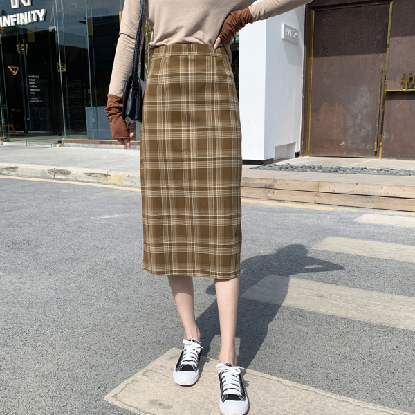 Retro stiliaus languotas moteriškas sijonas aukštu juosmeniu