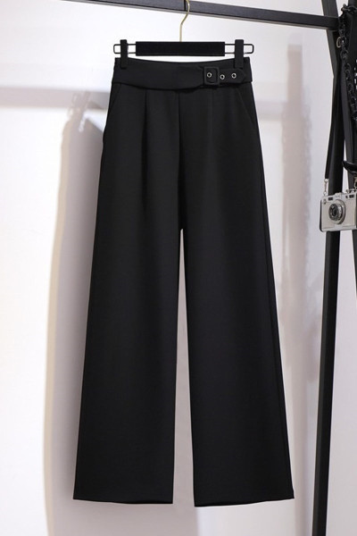 Sieviešu stilīgas platas bikses ar augstu vidukli un jostu