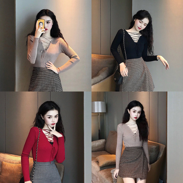 Lezser női blúz nyakkendővel és hosszú ujjal