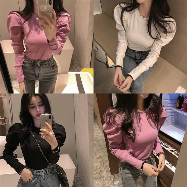 Bluză de damă modernă cu mâneci bufante și decolteu oval