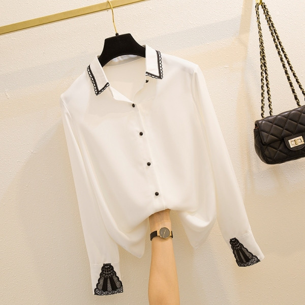 Cămașă modernă de damă cu guler clasic de șifon