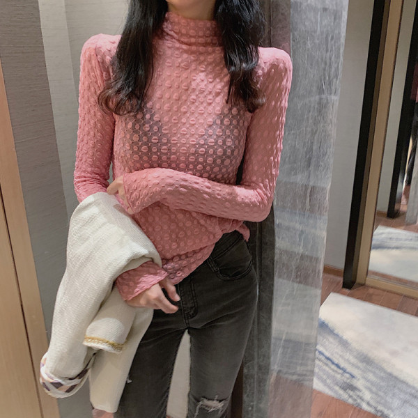 Sieviešu mežģīņu blūze ar pusaugstu apkakli