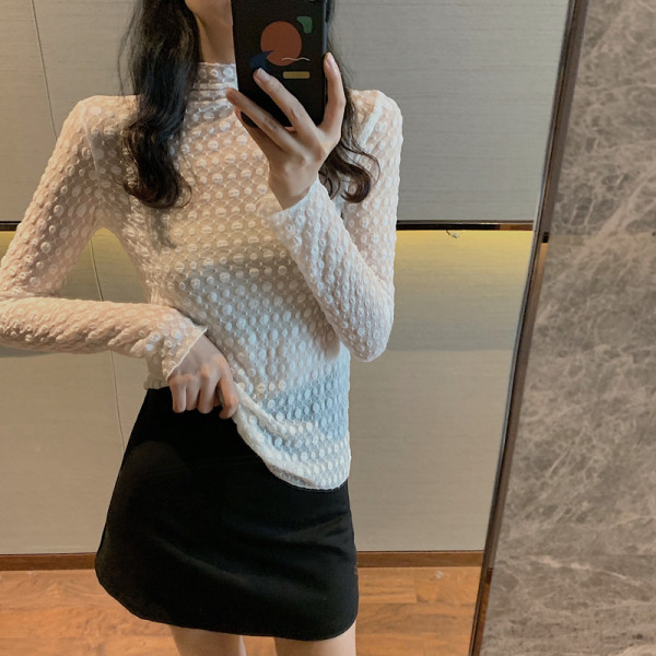 Sieviešu mežģīņu blūze ar pusaugstu apkakli