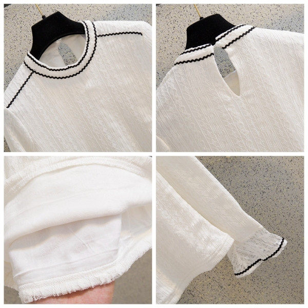 Šiuolaikinė moteriška palaidinė lotoso spalvos rankovėmis ir ovalia iškirpte