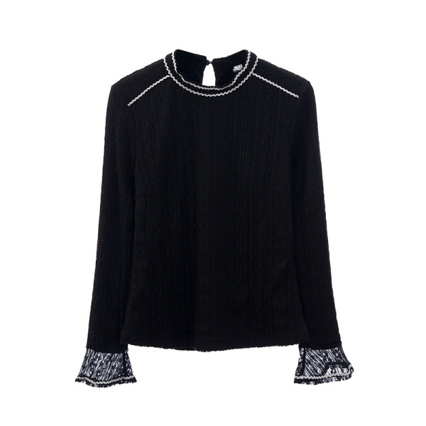 Šiuolaikinė moteriška palaidinė lotoso spalvos rankovėmis ir ovalia iškirpte