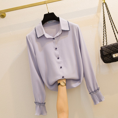 Naujo modelio moteriški marškiniai su klasikine šifonine apykakle