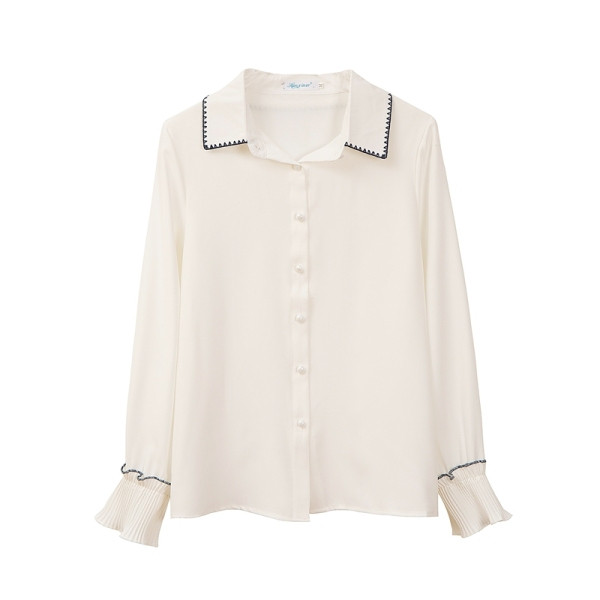 Naujo modelio moteriški marškiniai su klasikine šifonine apykakle