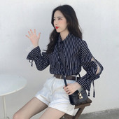 Стилна дамска раирана риза с дълъг ръкав и класическа яка