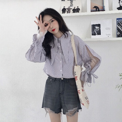 Стилна дамска раирана риза с дълъг ръкав и класическа яка