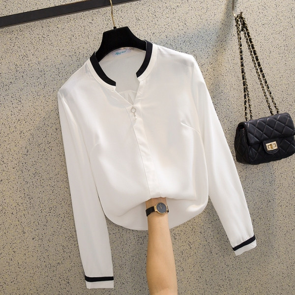 Kaasaegne naiste särk spits-kaelusega ja pikkade varrukatega