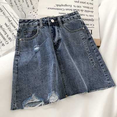 Moodne kõrge vöökoha, rebenenud motiivide ja tikanditega naiste seelik