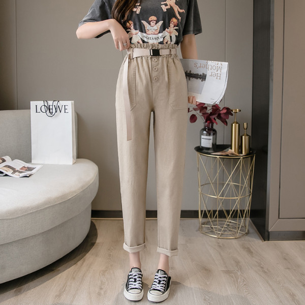 Modernas sieviešu bikses ar kabatām un jostu