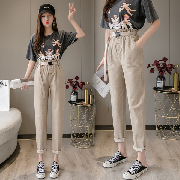 Modernas sieviešu bikses ar kabatām un jostu