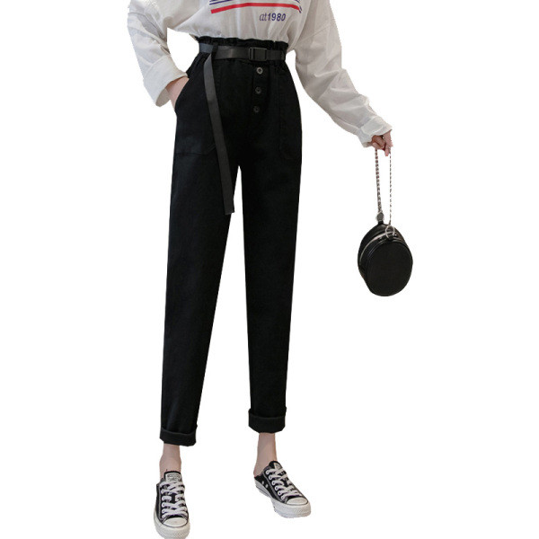 Modernas sieviešu bikses ar kabatām un jostu