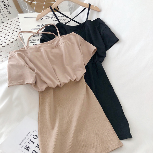 Ikdienas sieviešu kleita ar īsām piedurknēm un krustu mugurā