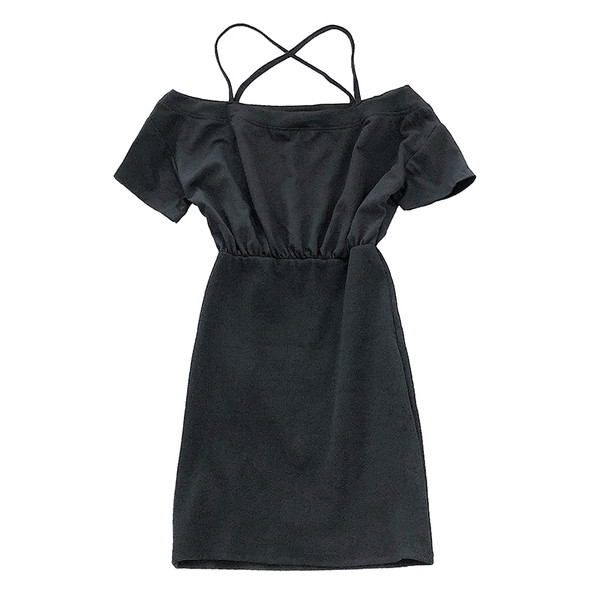 Ikdienas sieviešu kleita ar īsām piedurknēm un krustu mugurā