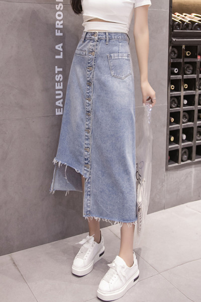 Lezser női hosszú aszimmetrikus szoknya magas derékkal és gombokkal