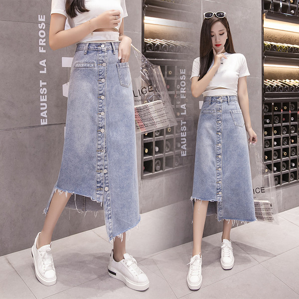 Lezser női hosszú aszimmetrikus szoknya magas derékkal és gombokkal