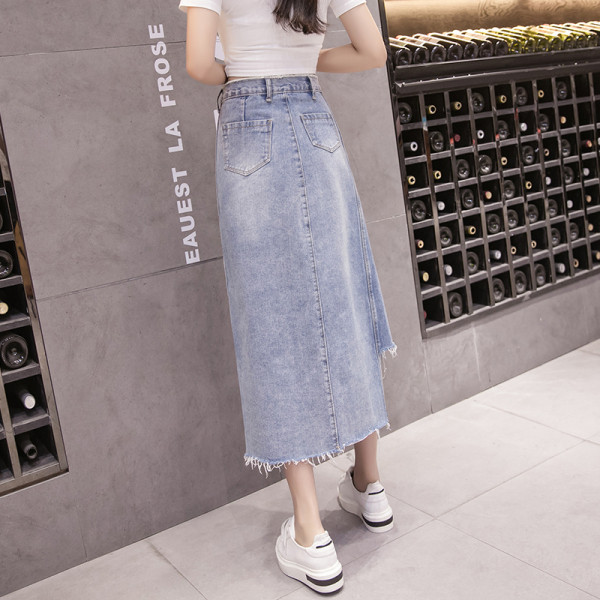 Lezser női hosszú aszimmetrikus szoknya magas derékkal és gombokkal