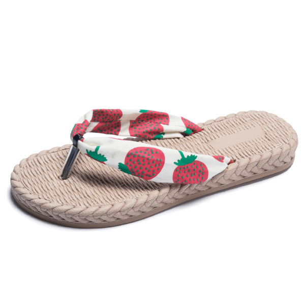 Дамски чехли с равна подметка и цветна каишка 