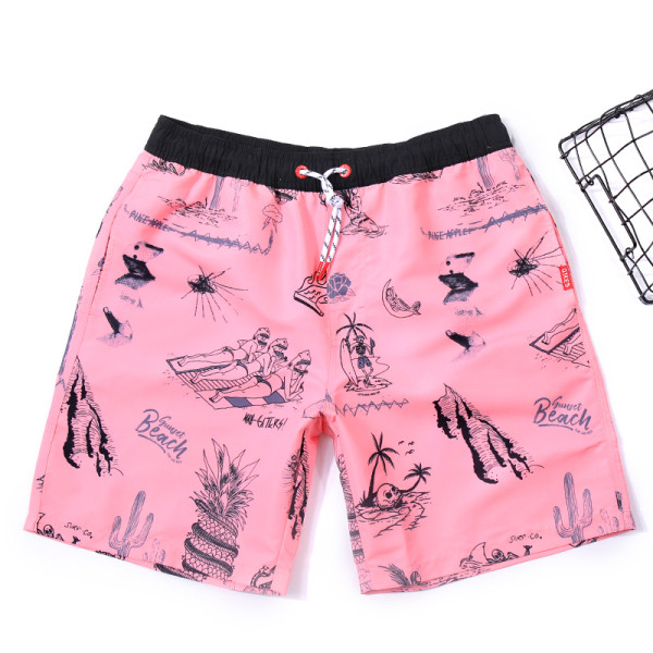 Rózsaszín férfi strandnadrág gumírozott derékkal és rátétekkel