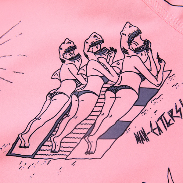 Rózsaszín férfi strandnadrág gumírozott derékkal és rátétekkel