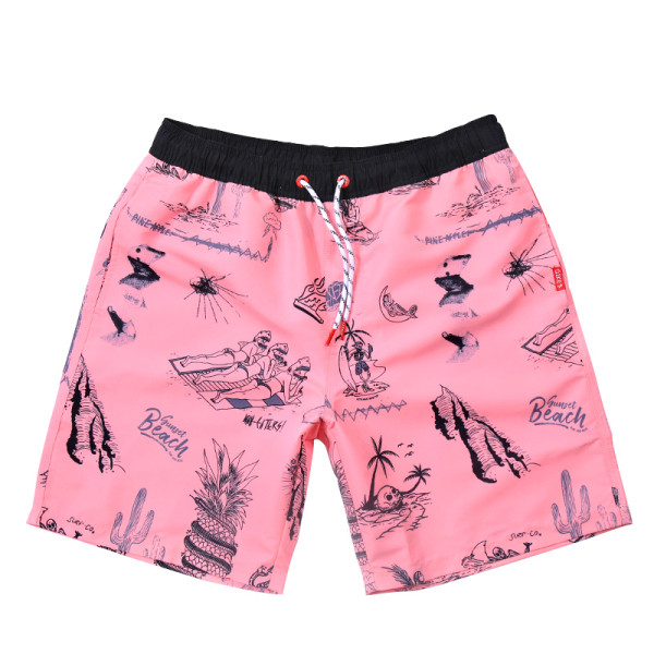 Rózsaszín férfi strandnadrág gumírozott derékkal és rátétekkel