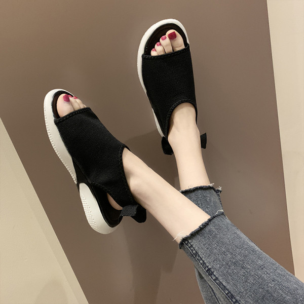 Ежедневни дамски сандали с равна подметка и панделка 