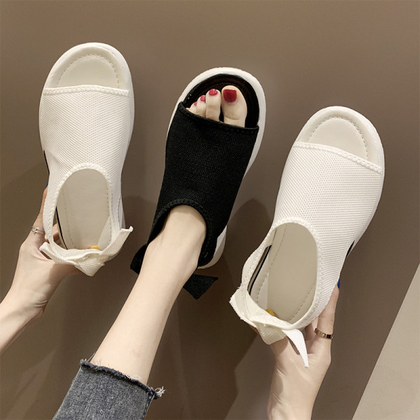 Ежедневни дамски сандали с равна подметка и панделка 