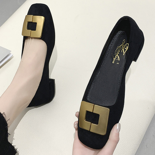 Női alkalmi cipő lapos talppal és csattal - öko velúrból