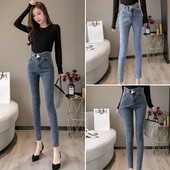 Ikdienas sieviešu džinsi ar augstu vidukli -Slaids modelis