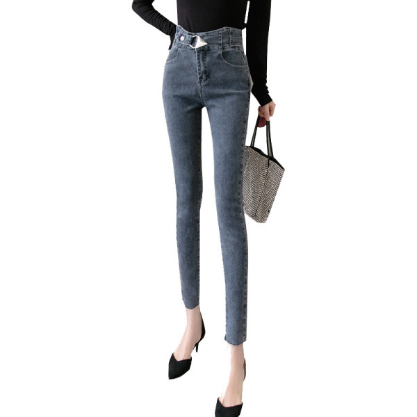 Ikdienas sieviešu džinsi ar augstu vidukli -Slaids modelis