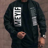 Geaca de barbati rezistenta la vant cu guler oval, fermoar si aplicatii