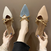 Női papucs hegyes modell és pánt - eko bőrből