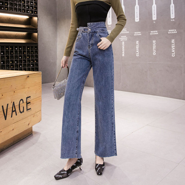 Sieviešu ikdienas garie džinsi ar kabatām un augstu vidukli