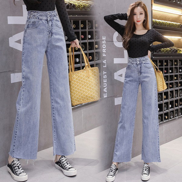 Moteriški laisvalaikio džinsai aukštu juosmeniu ir kišenėmis – platus modelis