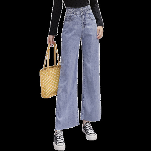 Moteriški laisvalaikio džinsai aukštu juosmeniu ir kišenėmis – platus modelis