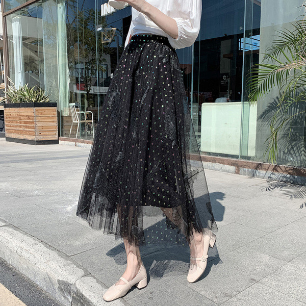 Naujo modelio moteriškas sijonas su siuvinėjimu ir blizgiu efektu